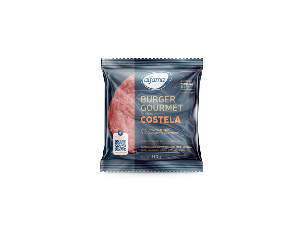 HAMBÚRGUER PEQUENO DE CARNE BOVINA COSTELA ALFAMA 110 G (CX 36 UN)